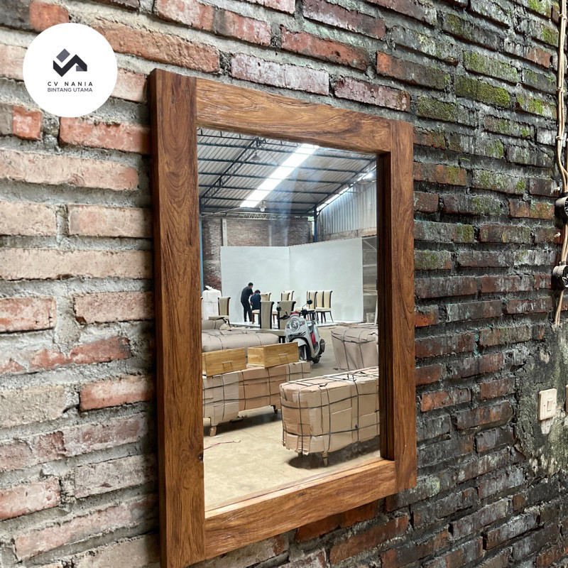 Jual cermin kayu jati rustic 80x60cm | Shopee Indonesia