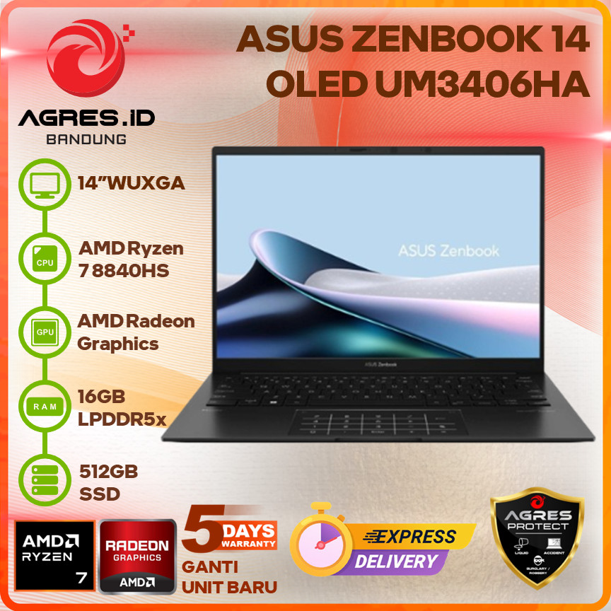 Asus Zenbook 14 OLED - AMD Ryzen 7 8840HS, 16Go RAM, 512Go SSD - Écran WUXGA 14" - Windows 11