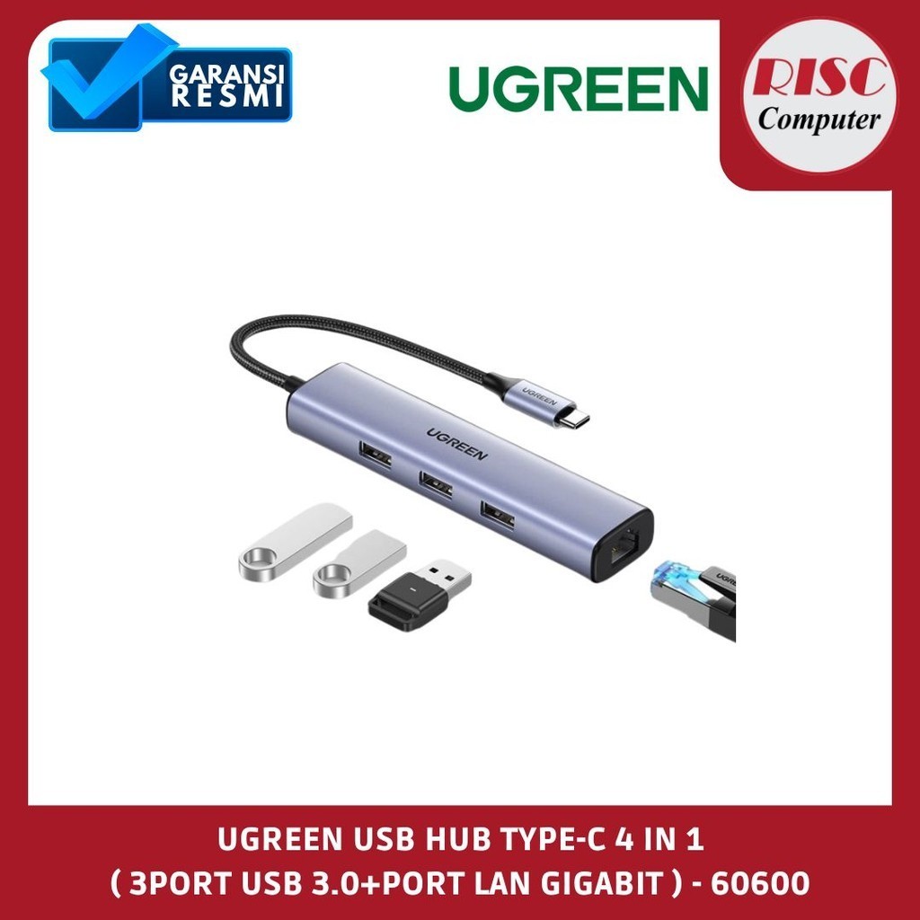 Jual Ugreen USB Hub 4in1 Type C to USB 3.0 + Port LAN RJ45 - 60600 ...