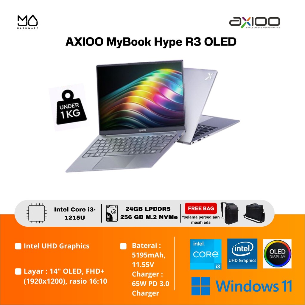 Jual LAPTOP AXIOO HYPE R 3 OLED i3 1215U 24GB 256GB WINDOWS 11 | Shopee ...