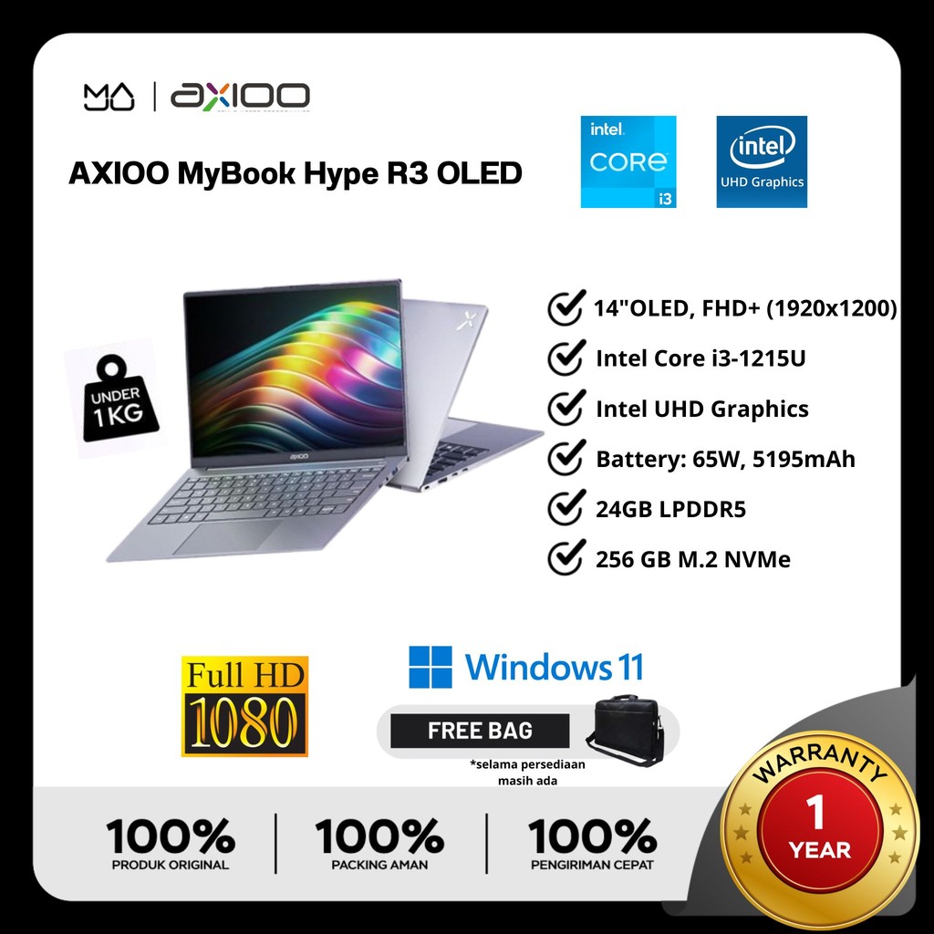 Jual LAPTOP AXIOO HYPE R 3 OLED i3 1215U 24GB 256GB WINDOWS 11 | Shopee ...