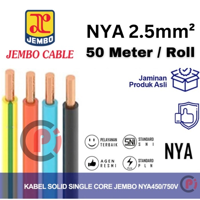 Jual JEMBO CABLE NYA Ukuran 2.5mm 50 Meter Full Tembaga Kabel Tunggal ...