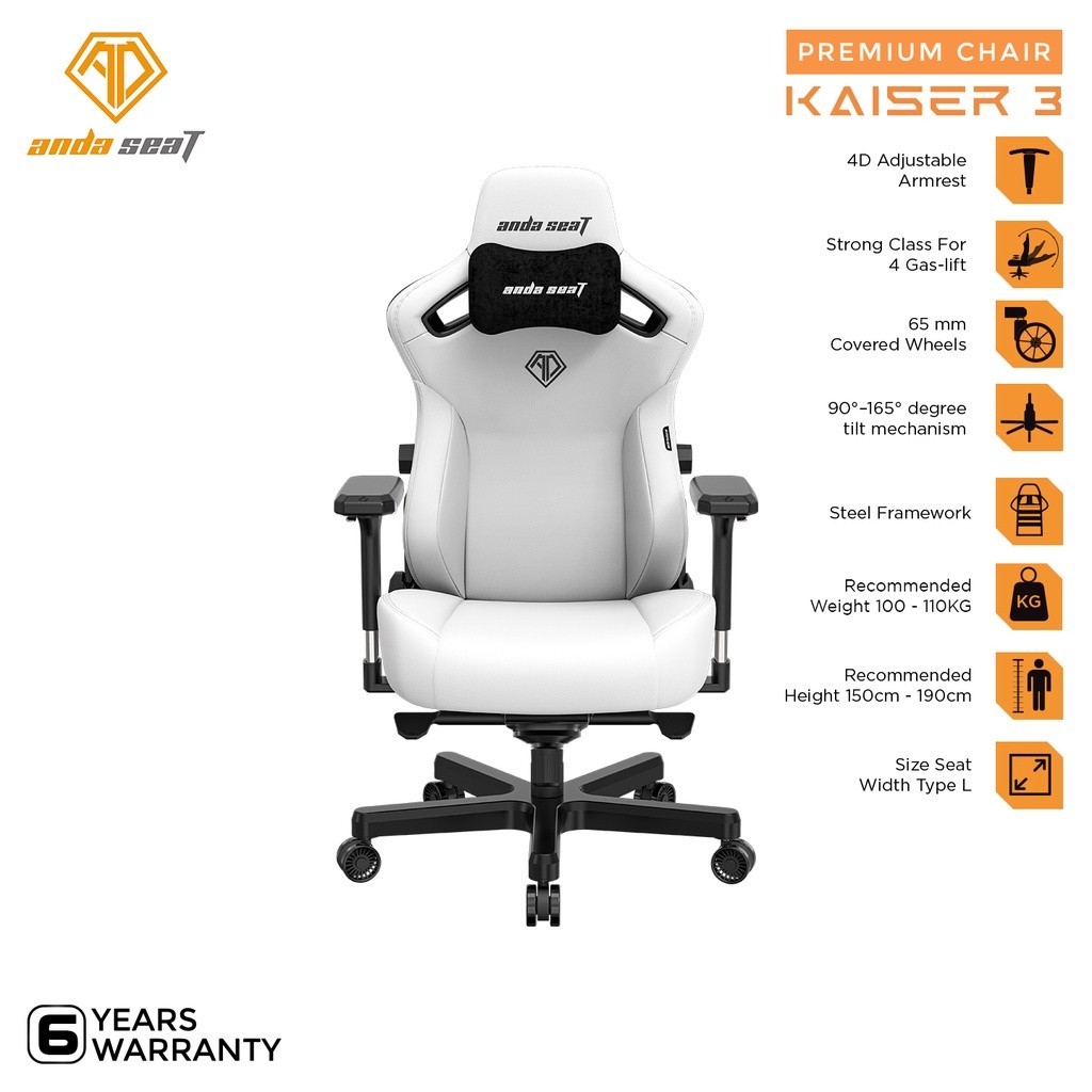 Jual AndaSeat Kaiser 3 L Series Premium Kursi Gaming Chair - White ...