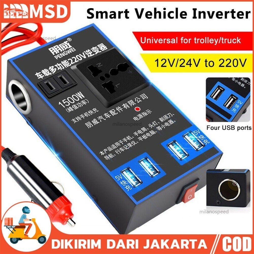 Jual 1500W Car Power Inverter DC 12V/24V To AC 220V Converter Auto ...