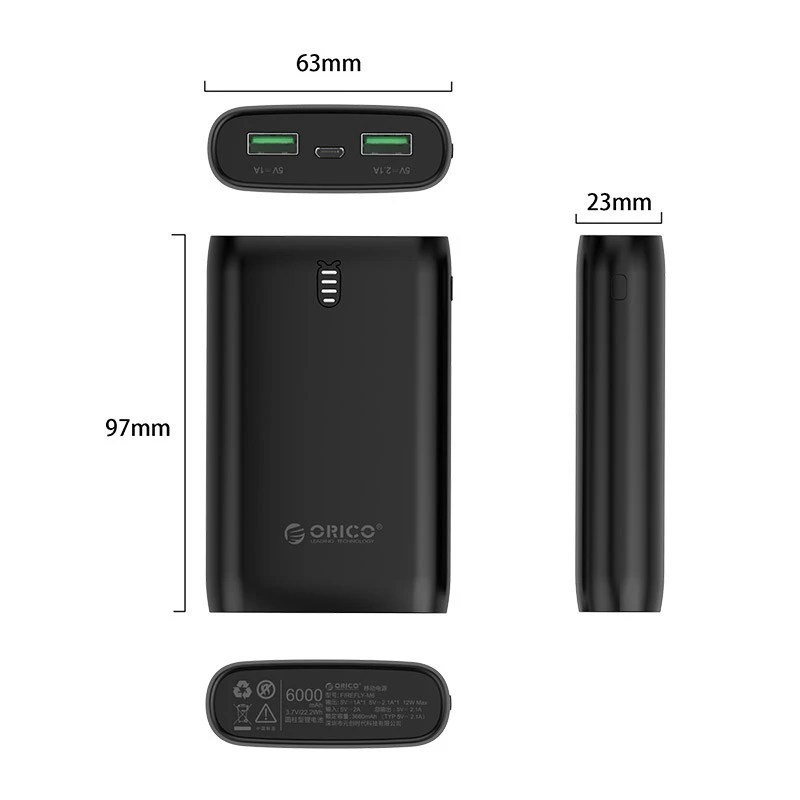 ORICO FIREFLY-M6 6000mAh Emergency Power Bank with LED Indicator
