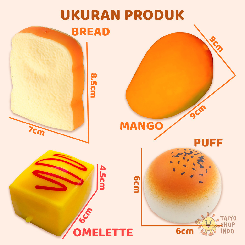 Jual TAIYO Mainan Anak Squishy Bread Mango Omelette Puff Food Fruit ...