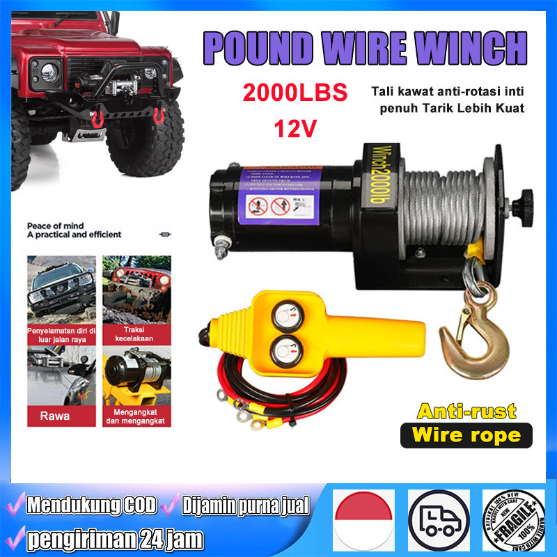 Jual 2000lbs Winch Derek ATV Hoist Car Winch 12V Electric Winch Pickup ...