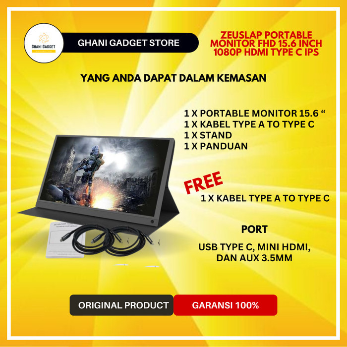 Jual Monitor Portable IPS 15.6 Inch Layar Portabel ZEUSLAP FHD 1080p ...