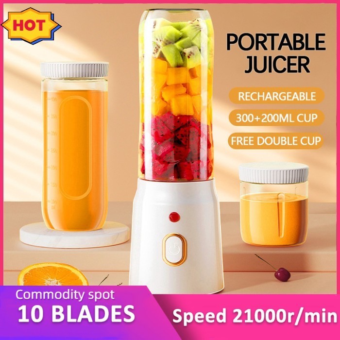 VINEX Juice Blender Portable Jus Belender Buah 10 Pisau Mini Juicer Ice  Crushing Rechargeable 450ml Multifungsi Juicer