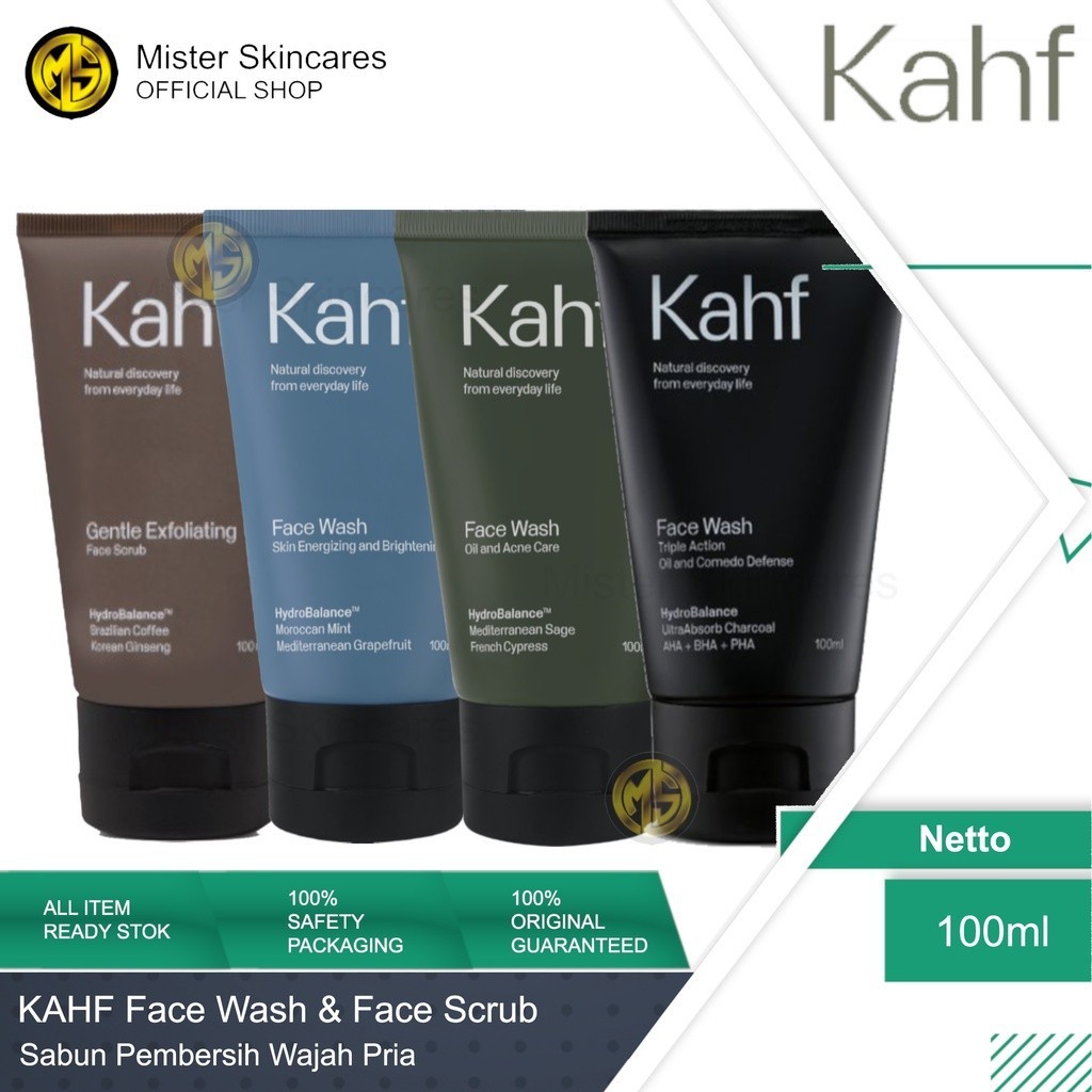 Jual KAHF Face Wash dan Face Scrub 100 ml Sabun Wajah Pria All Varian