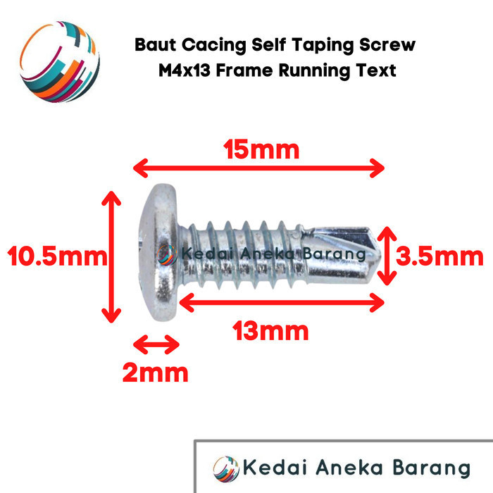 Jual GJ99 Baut Cacing Sekrup Skrup Self Taping Screw M4x13 Frame ...