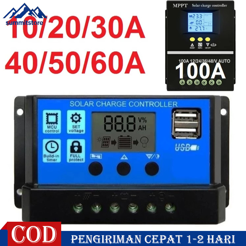 Jual Solar Charge Controller LCD LED Display Solar PWM 12V/24V 10A 20A ...
