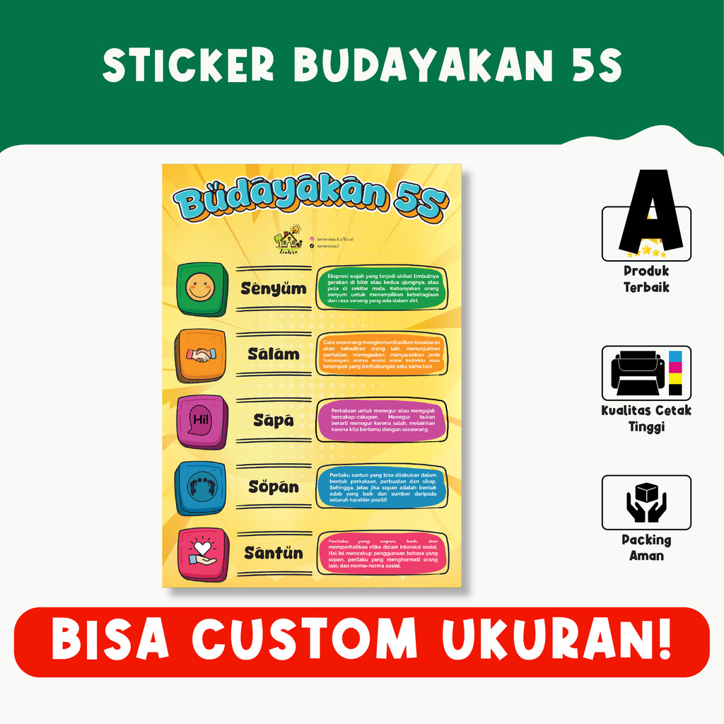 Jual Sticker Budayakan 5S Senyum Salam Sapa Sopan Santun – Tahan Air