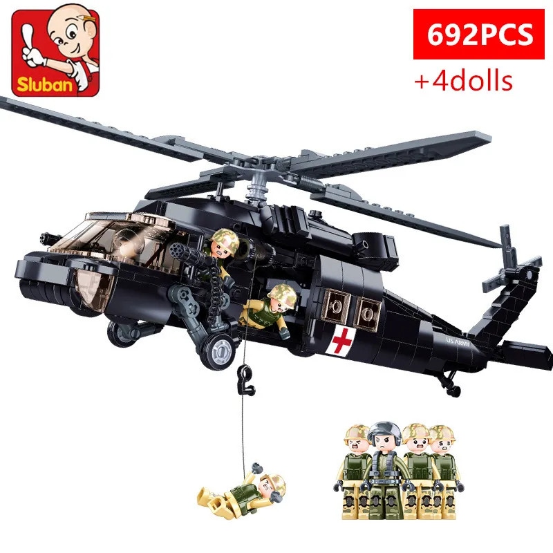 Jual 692PCS Military UH-60L Medical Rescue Aircraft Building Blocks ...