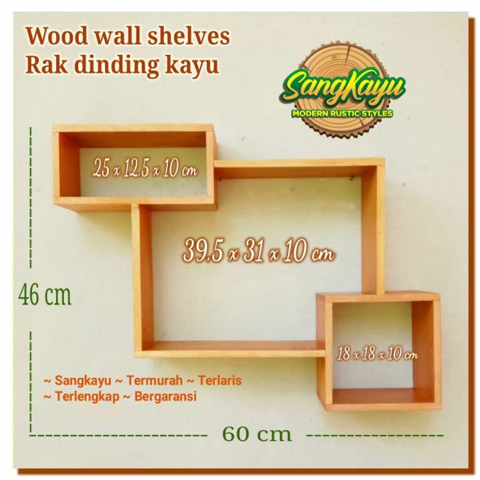 Jual Rak dinding minimalis kayu 60x46 cm rak kayu serbaguna Wooden ...