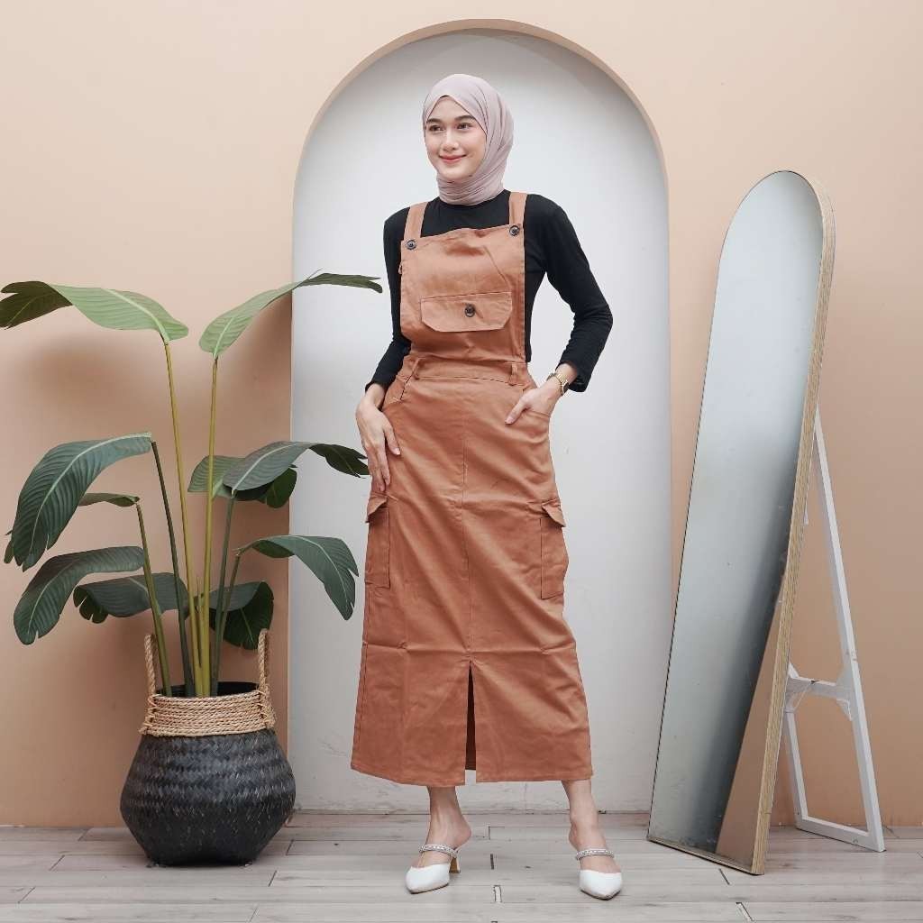 Jual DO Cantiq Overall Jumpsuit Rok Cargo Serut Baju Kodok Twill