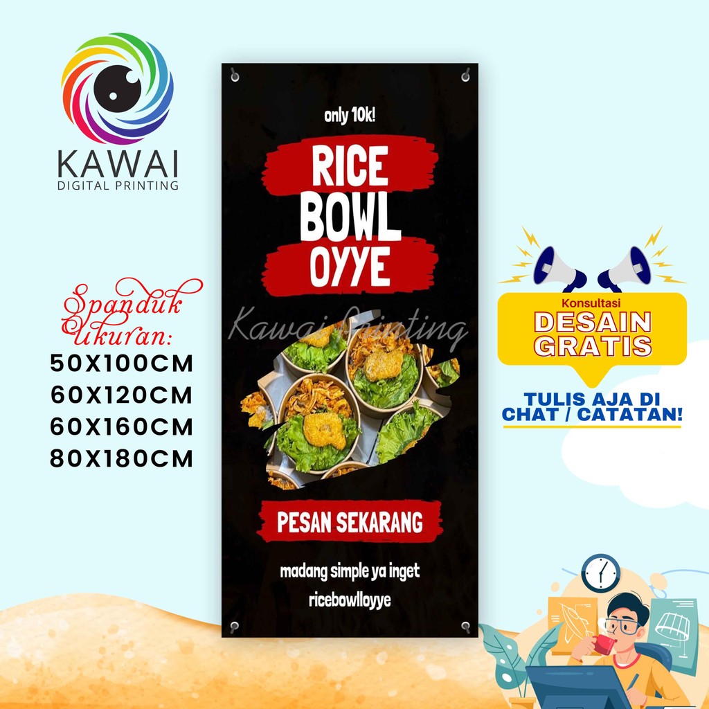 Jual Spanduk Banner MMT Rice Bowl Hitam Merah Ukuran 60x160 | Shopee ...