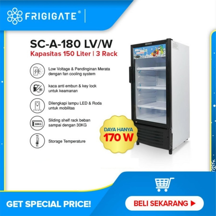 Jual SHOWCASE FRIGIGATE SCA 180 LV 3 RAK DISPLAY COOLER KULKAS LOW WATT ...