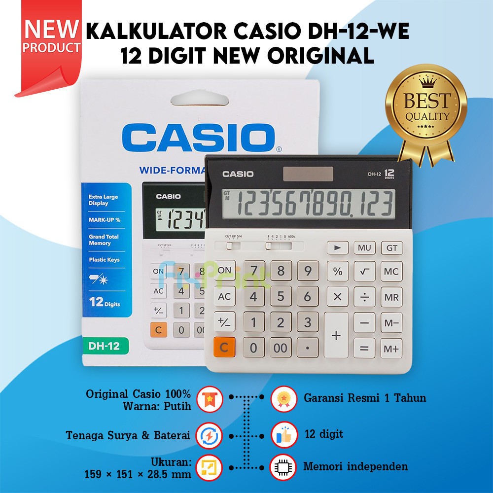 Jual Calculator Casio DH12 BK White 12 Digits Kalkulator Desktop