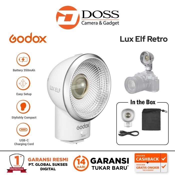 Godox LUX Elf Retro Camera Flash - GN6 Speedlight With Built-in Battery - Compatible With Canon Nikon Sony Fujifilm