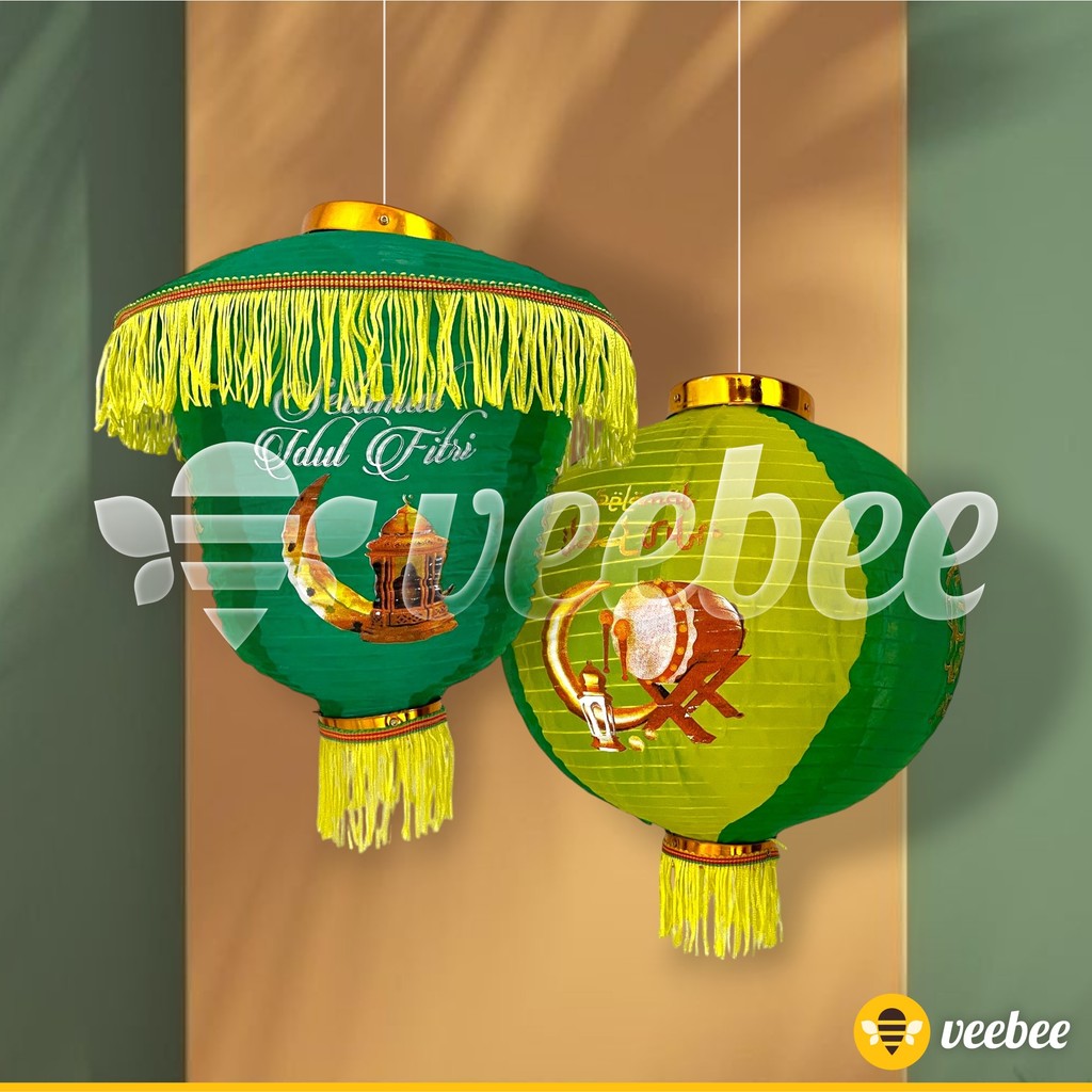 Lampion Kain Lebaran 30cm | Motif Sabit Bedug & Lentera | Hiasan Idul Fitri Dekorasi