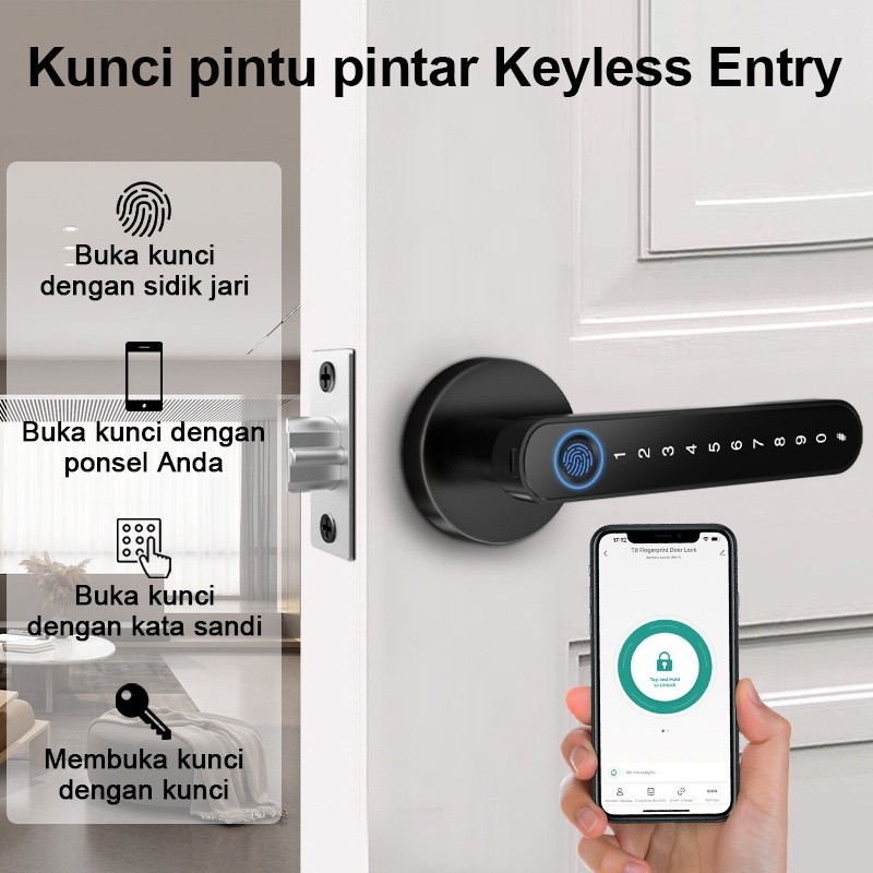 Jual Instalasi mudah tuya smart door lock handle pintu kunci pintu