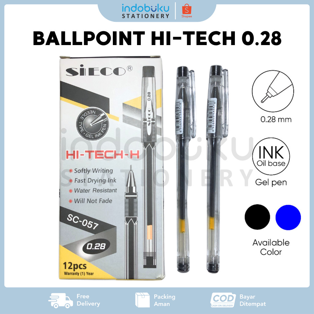 Jual Ballpoint Hi-Tech-H Sieco 0.28mm SC-057 ( 1 Pack Isi 12 PCS ...