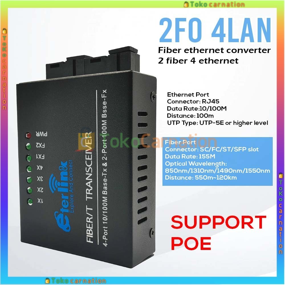 Jual [[ Ready ]] Ethernet Fiber Switch 4 Rj45 2 Sc Optik Media Converter Single Mode 10 100m