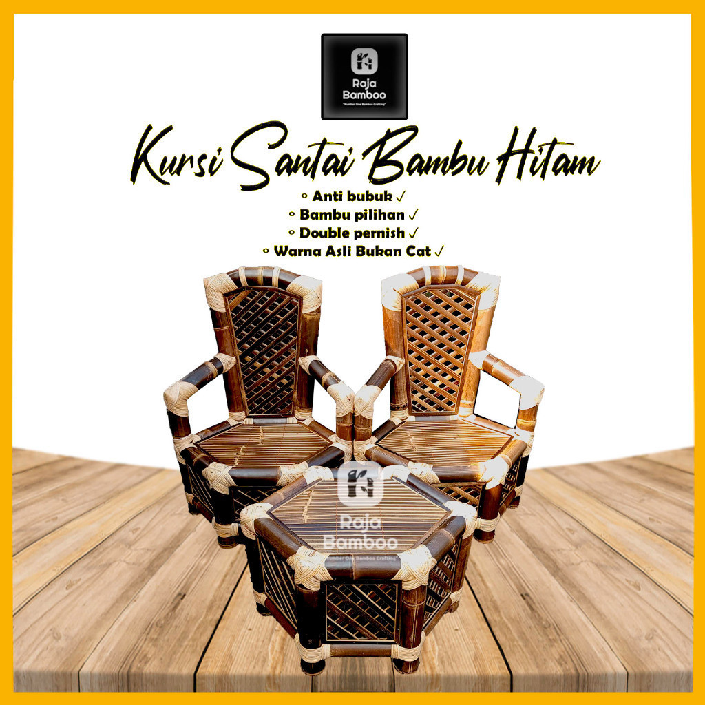 Jual Kursi Bambu | Kursi Teras Motif Rotan | Bambu Hitam | Bambu