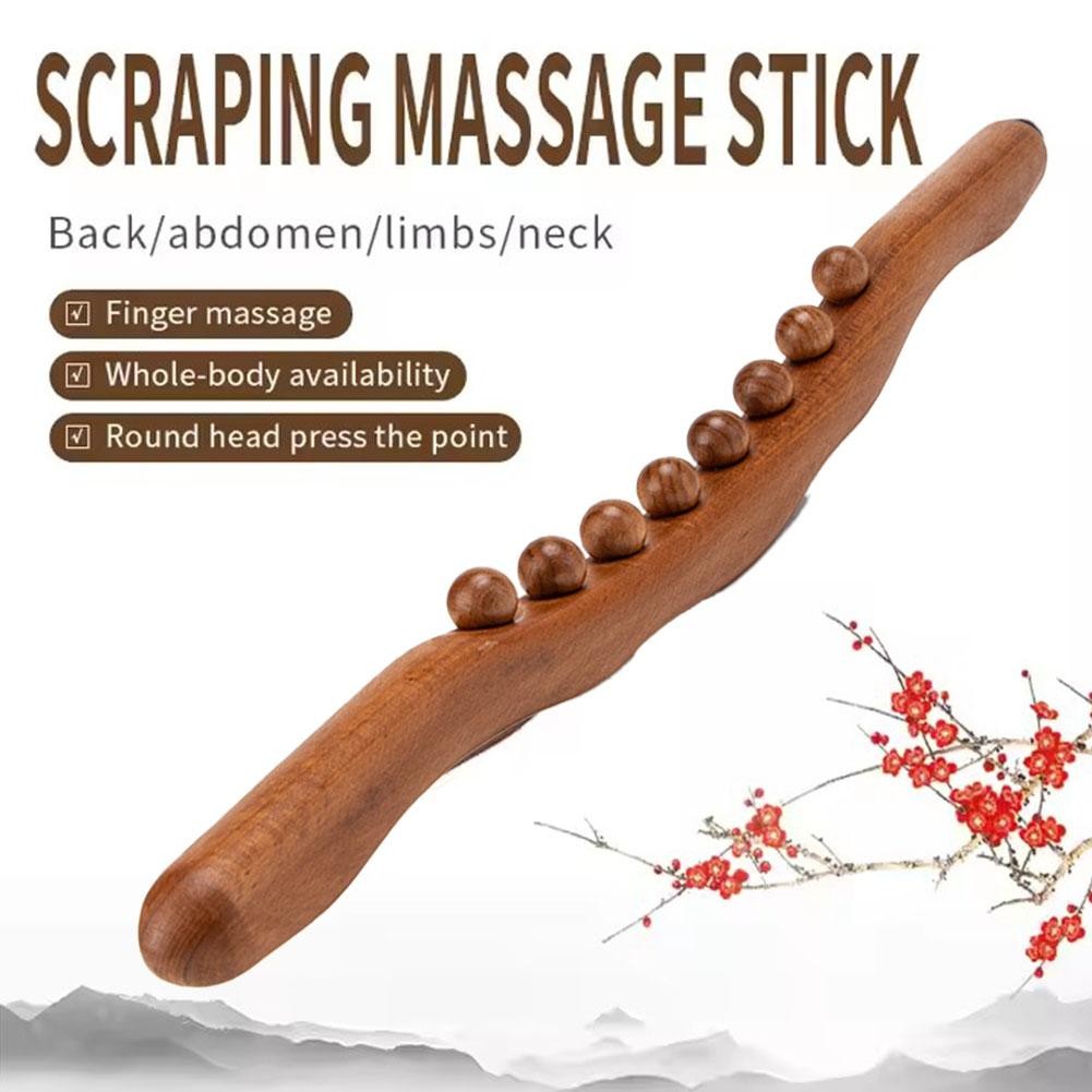 Jual 8 Beads Beech Wood Massage Stick Carbonized Wood Back Scrapping ...