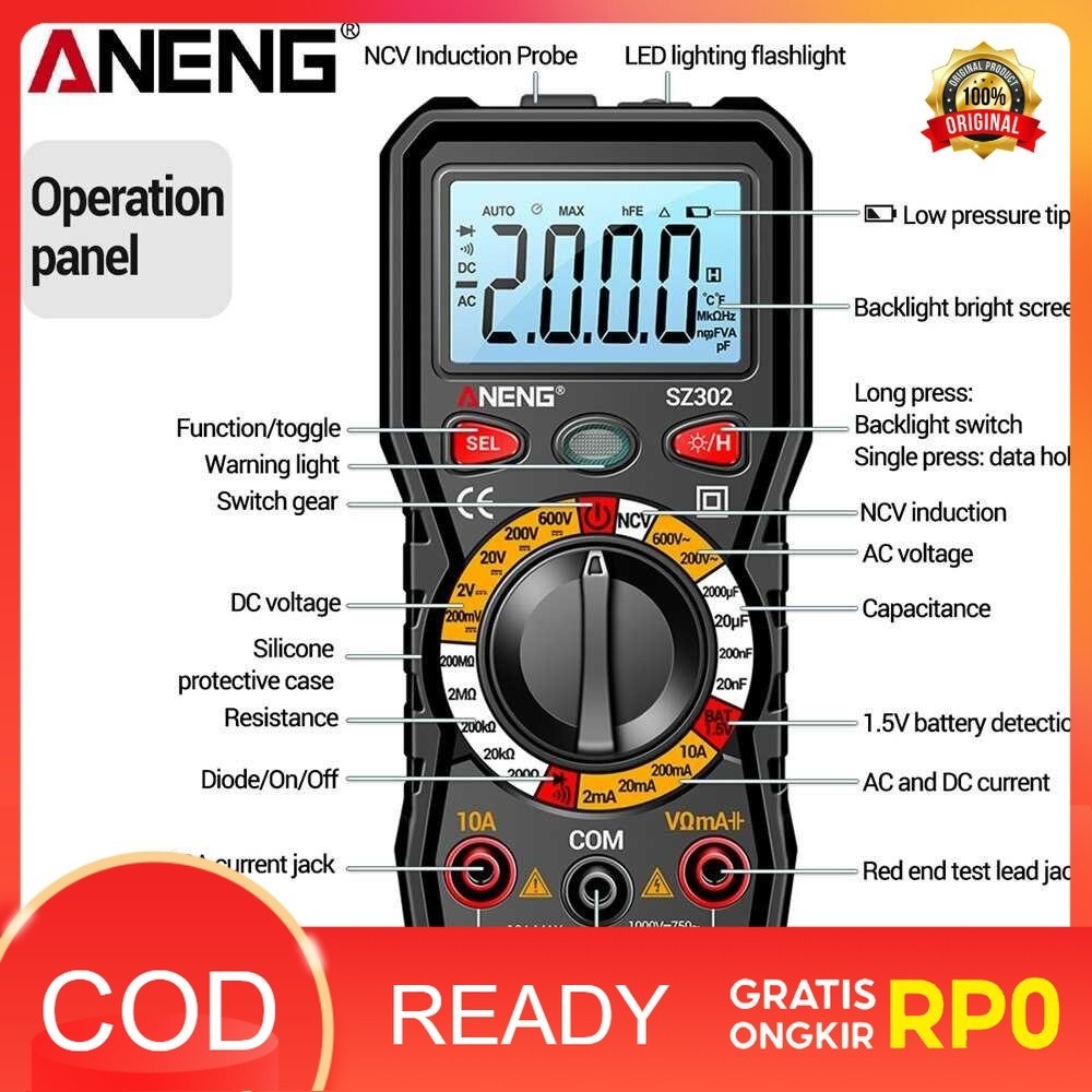 Jual Digital Multimeter Multitester Voltage Tester with Flashlight ...