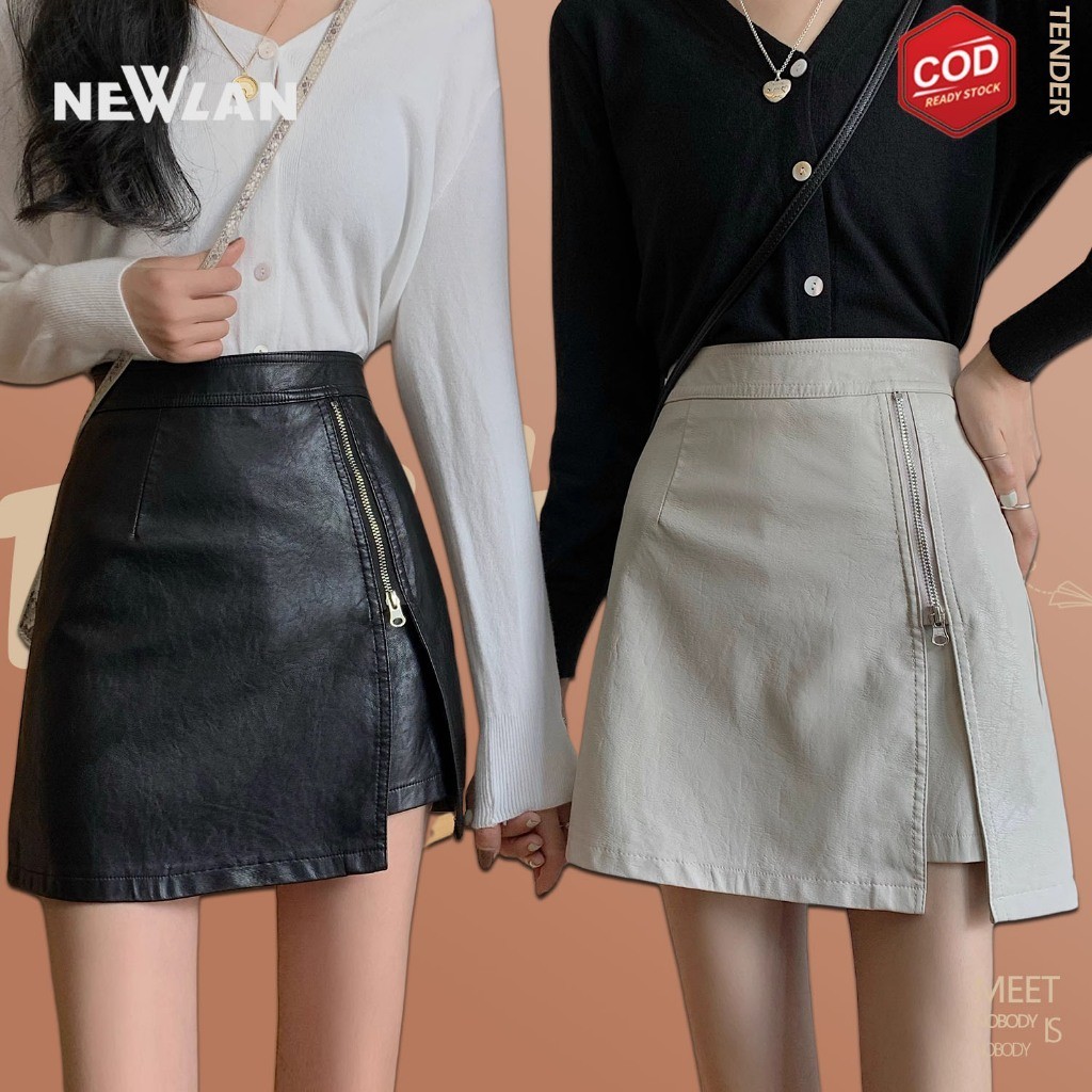 Jual Newlan DQ025 Mini Skirt Rok Pendek Zipper Wanita High Waist Fitted ...