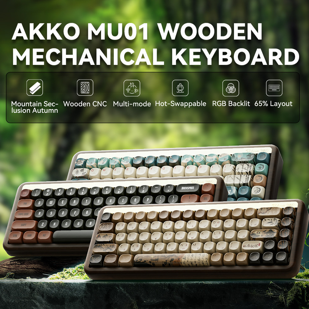 Jual Akko MU01 Mountain Seclusion Wooden Mechanical Keyboard RGB Hot ...