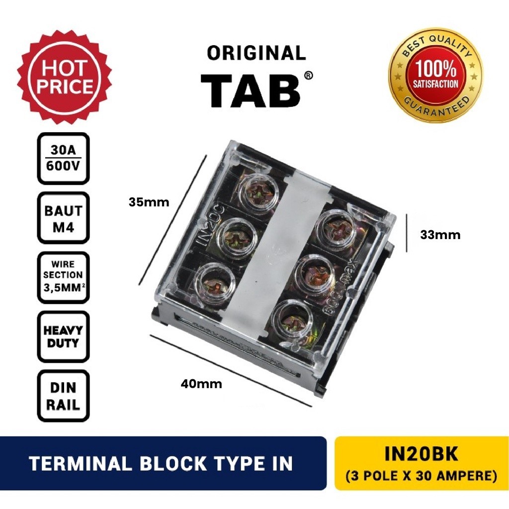 Jual Terminal Block / Blok IN20BK 3 pole 30A 600V TAB | Shopee Indonesia