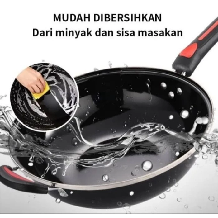 Wajan Enamel Hitam Kuping Gagang Panjang Anti Lengket Gores - Gagang + Kuping, | AutoStock