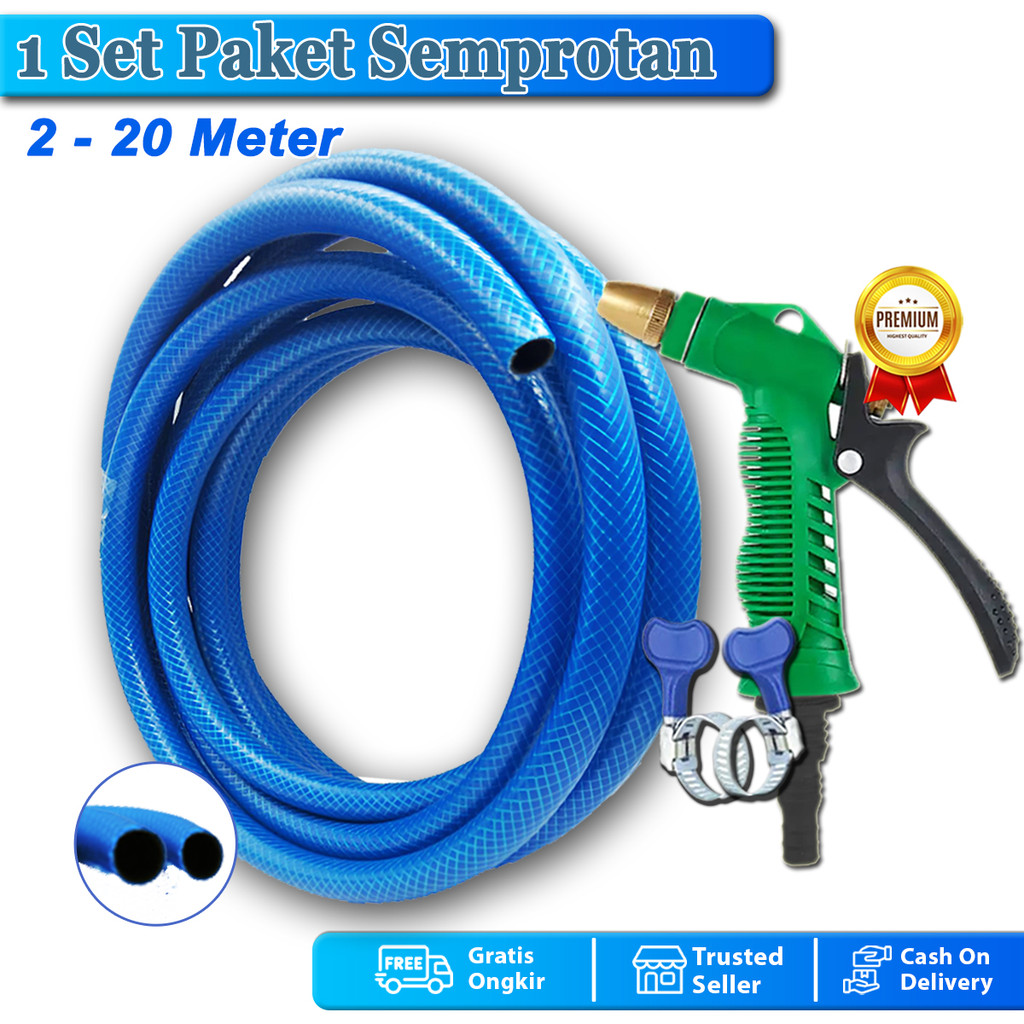 SEPAKET SEMPROTAN SELANG AIR 2-20 METER 1 ROL JET SPRAY SELANG TAMAN BENANG BIRU ANTI LUMUT COD