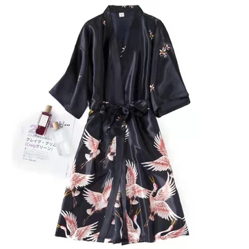 Kimono Tidur Wanita Seksi 2in1 Satin Mewah Baju Tidur Kimono Sexy Robe Dewasa Sutra Es Premium