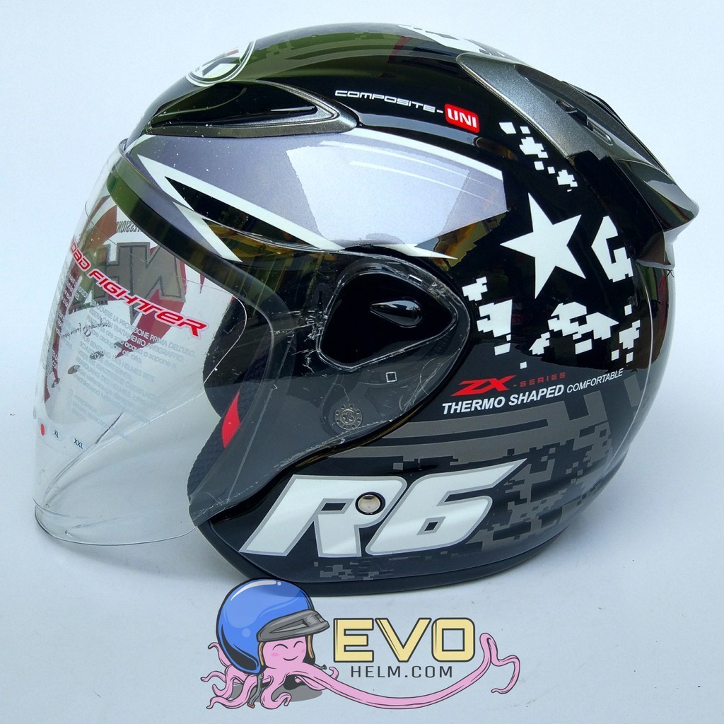 Jual NHK R6 PIXEL GRAPHIC Half Face - Single Visor BLACK - SILVER ...