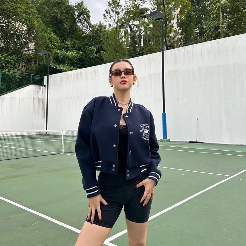 Jual First Time Round - Cropped Varsity Jacket - Royal | Shopee Indonesia