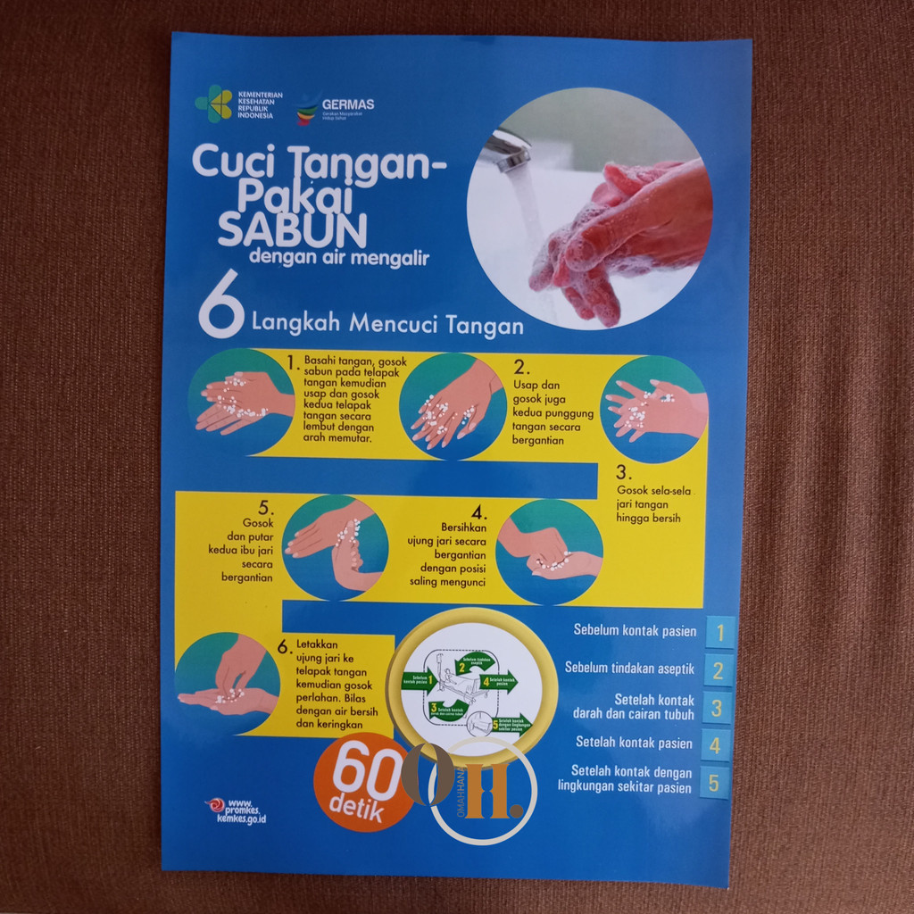 Jual Poster 6 langkah mencuci tangan - Poster cuci tangan pakai sabun ...