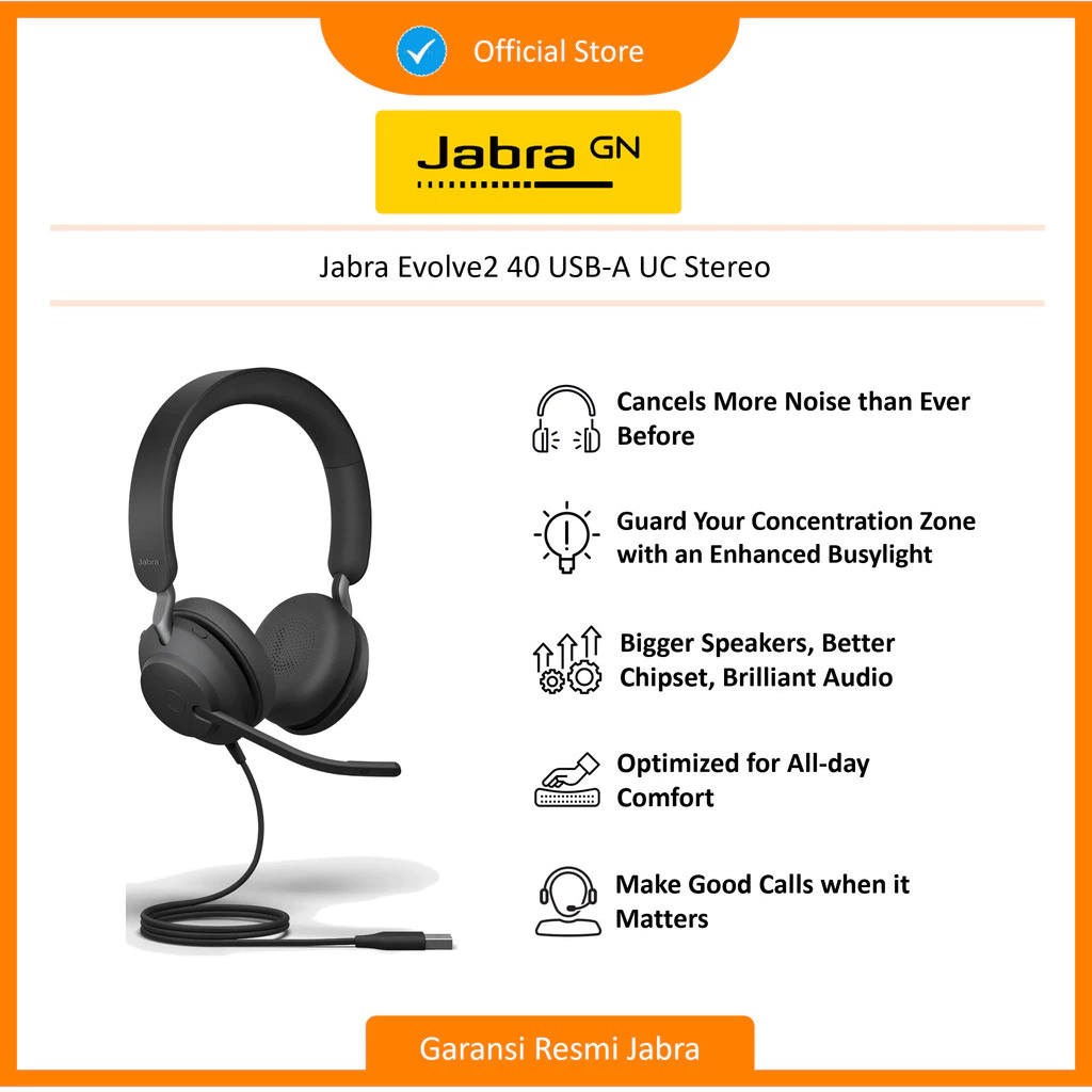 Jabra Evolve2 40 USB-A UC Stereo Headset (24089-989-999)