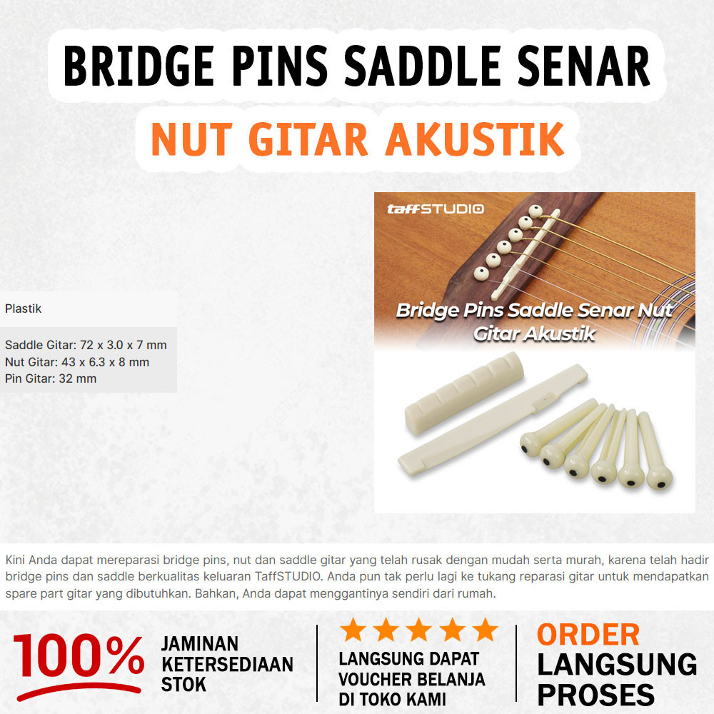 Jual Bridge Pins + Saddle Senar Gitar Akustik 6 Pin Jembatan Bahan ...
