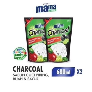 Mama Lime Sabun Cuci Piring Charcoal Pouch 680 ml x2