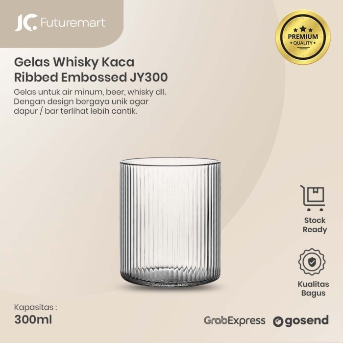 Jual Gelas Whisky Kaca 300Ml Ribbed Embossed Whiskey Glass - Jy300 ...