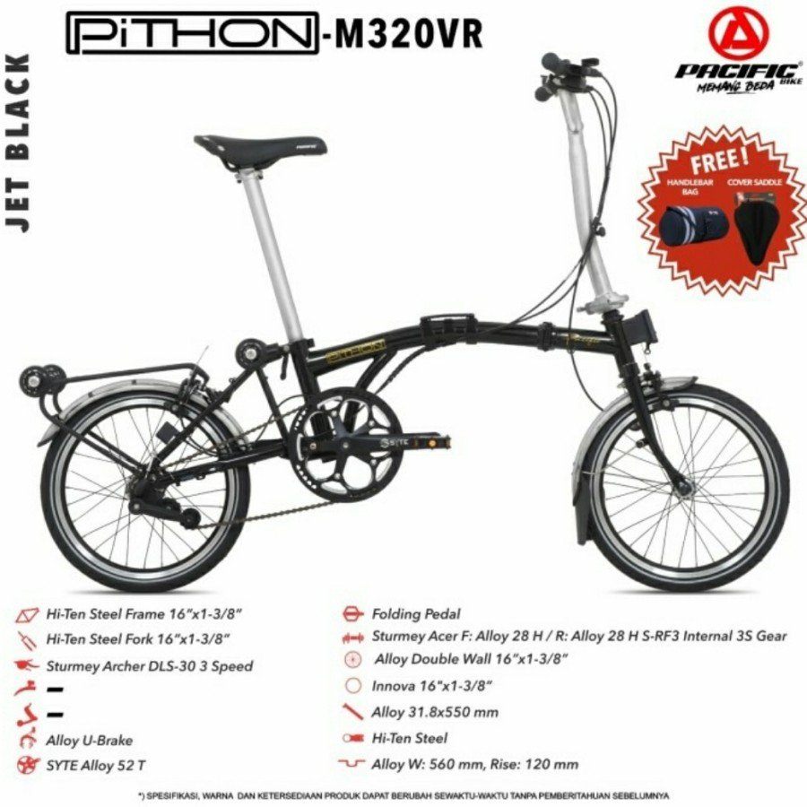 Jual Sepeda Lipat Pacific Pithon M320 VR 16inch Trifold Pacific Bike ...