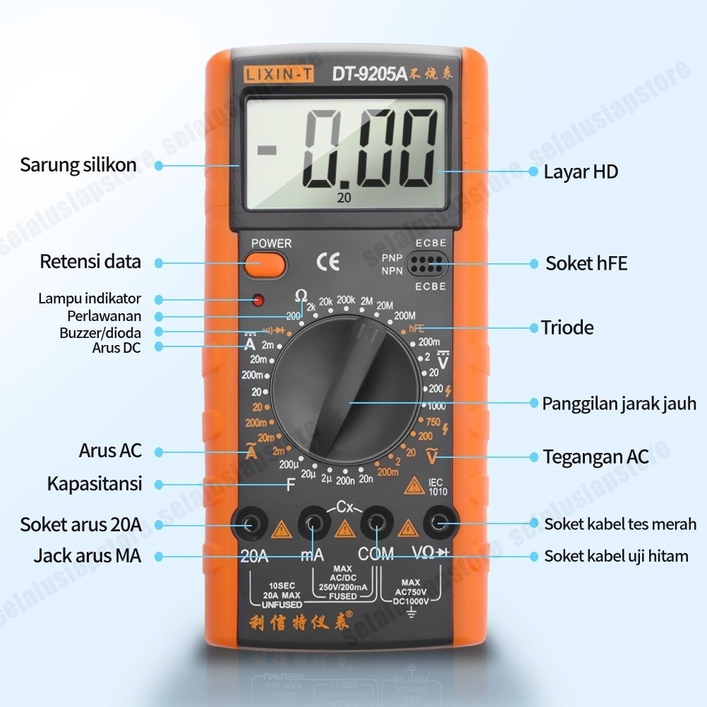 Jual Avometer Multiteste DT9205A Multimeter Digital AC / DC Transistor ...