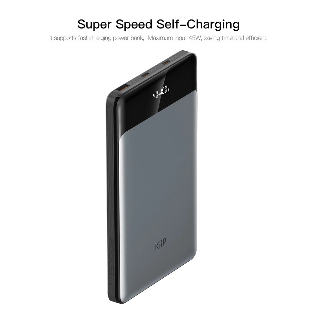 KiiP E14 Power Bank 20000mAh Fast Charging 45W Powerbank Slim LED Display