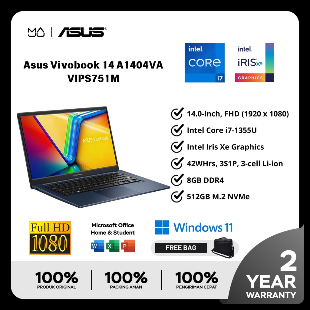 Jual Laptop Asus A1404VA VIPS751M VIPS752M i7 1355U/8GB/512GB/14