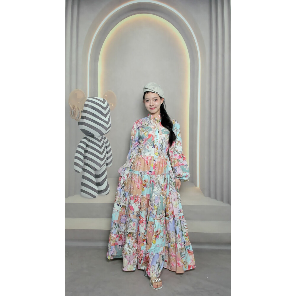 Jual [ready stock]FADFAD gaun motif bunga lengan panjang dengan kerah ...