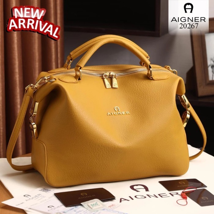 Terlaris ✨ -Tas aigner leather top handle satchel bag khaki